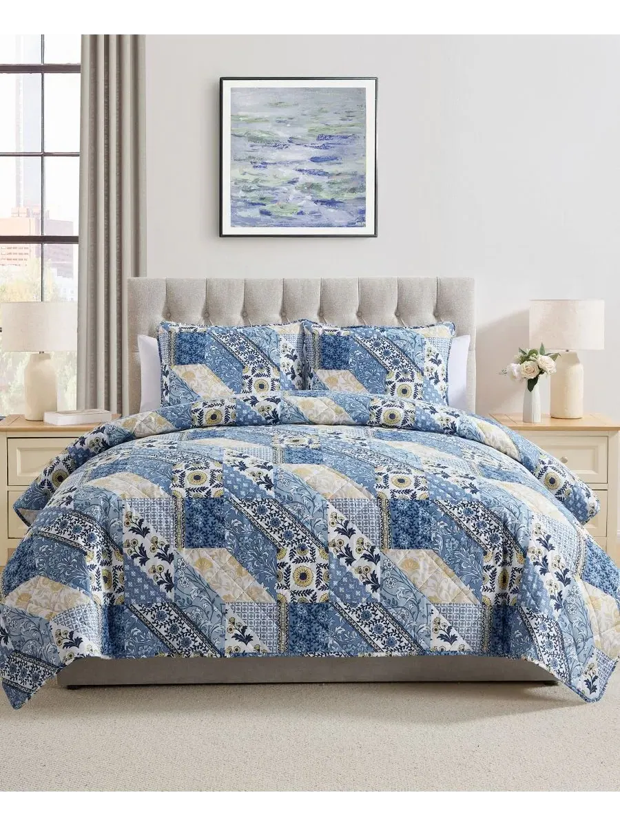 Покрывало Joel Patchwork King с наволочками VCNY Home — синий
