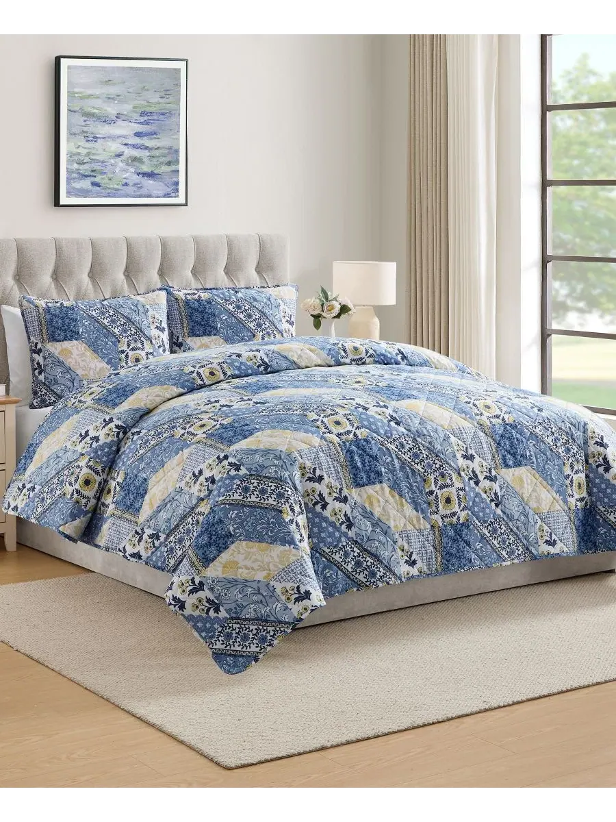 Покрывало Joel Patchwork King с наволочками VCNY Home — изображение 2 из 5, синий