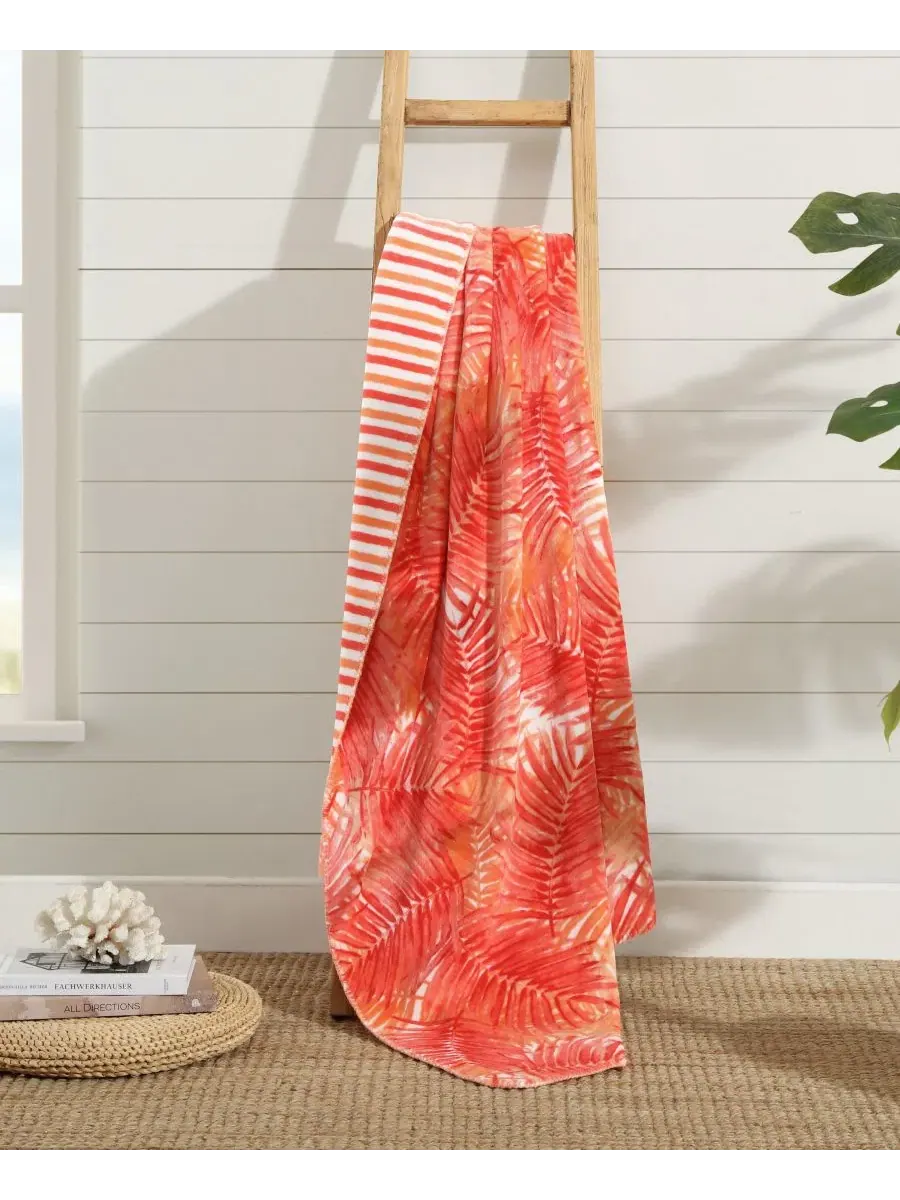 Плед из микрофлиса с принтом Lanikai Fronds Tommy Bahama Home — изображение 2 из 10, оранжевый