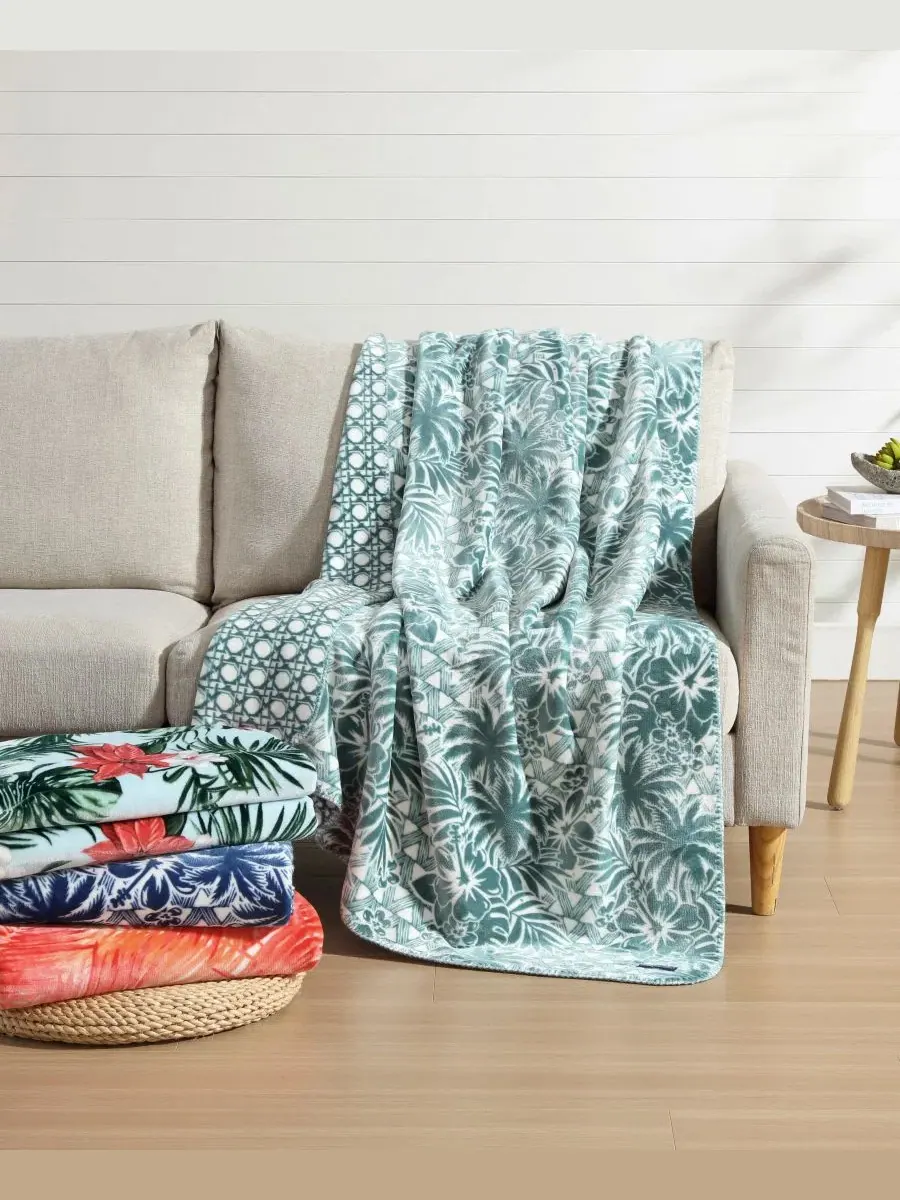 Плед из микрофлиса с принтом Lanikai Fronds Tommy Bahama Home — изображение 8 из 10, оранжевый