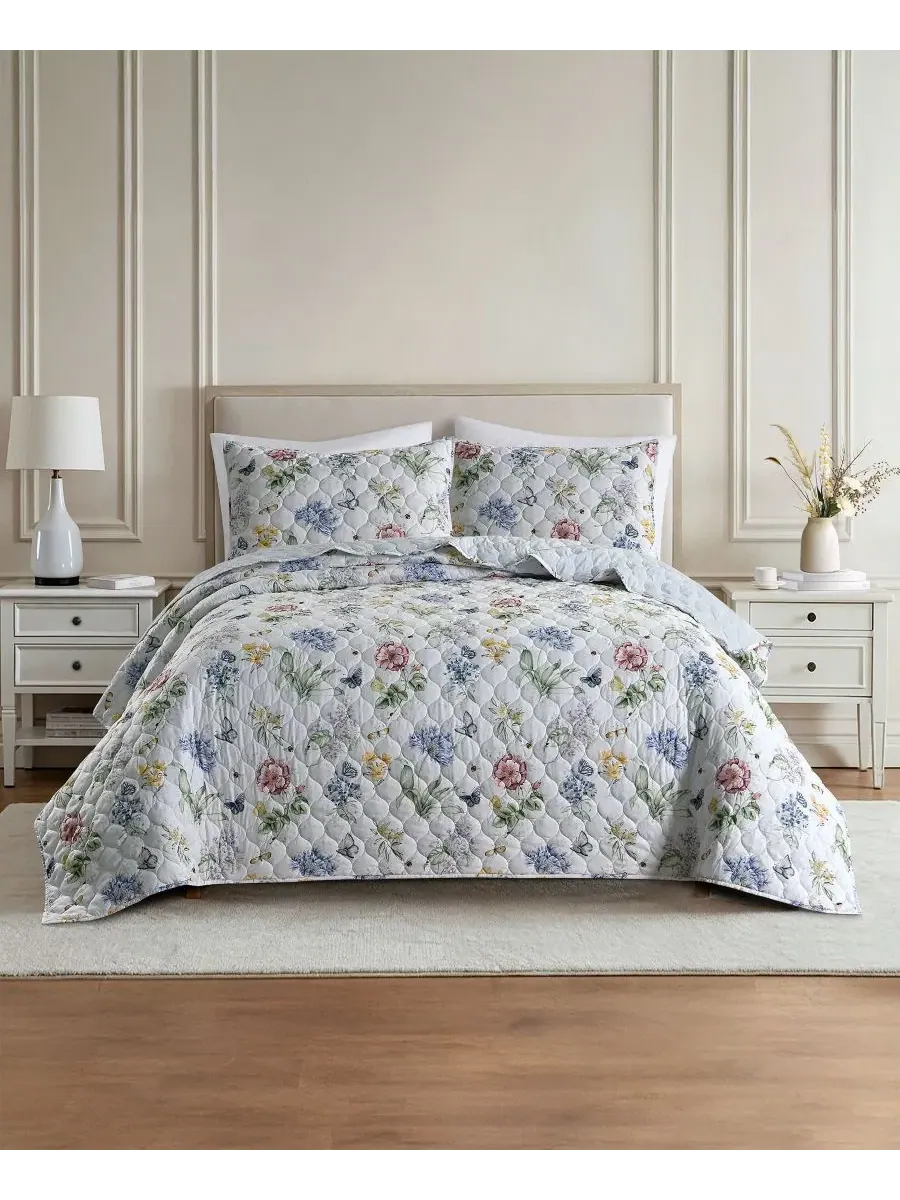 Комплект стеганого покрывала с наволочкой Butterfly Meadow Twin Lenox — мульти