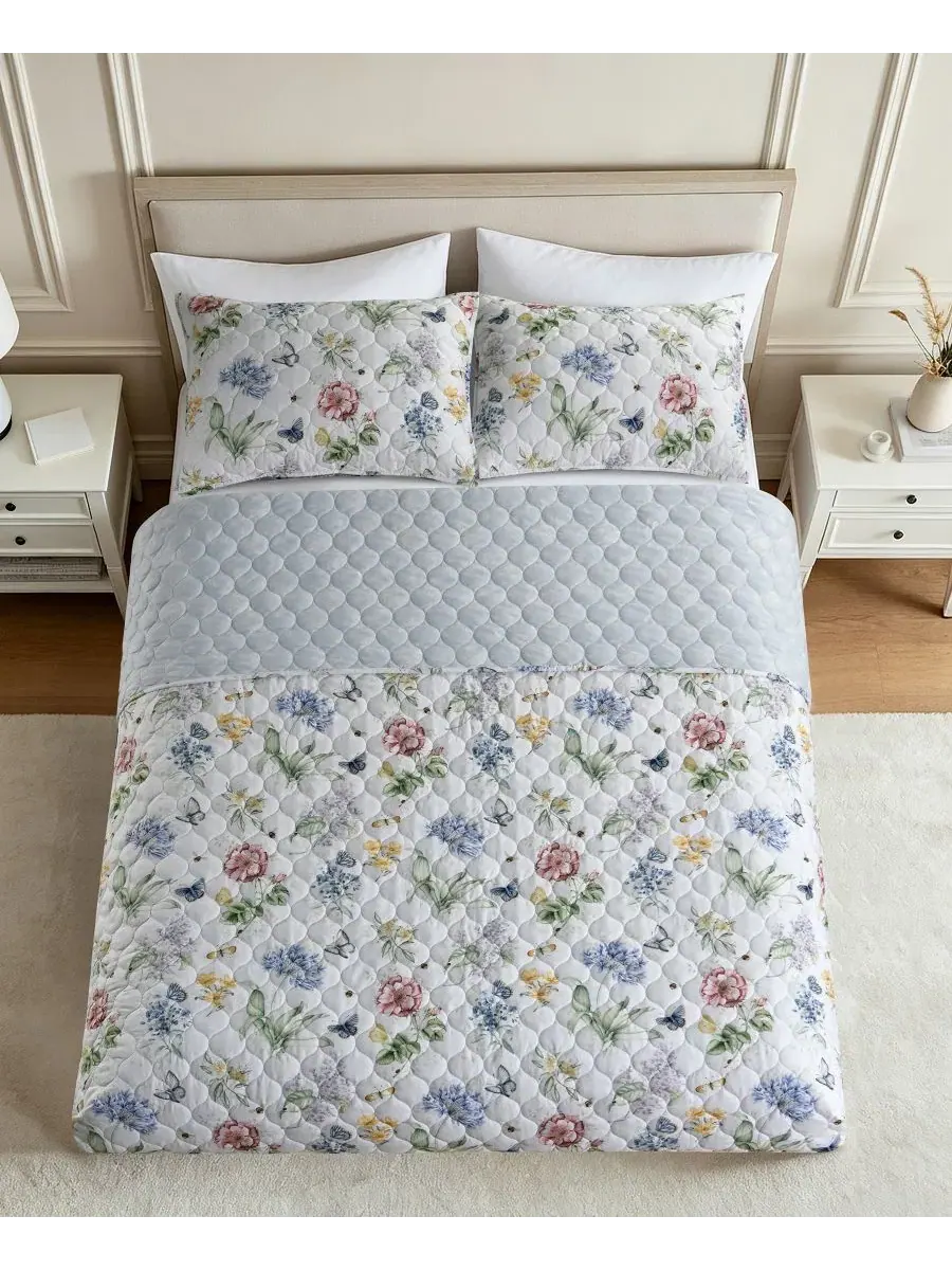 Комплект стеганого покрывала с наволочкой Butterfly Meadow Twin Lenox — изображение 5 из 7, мульти