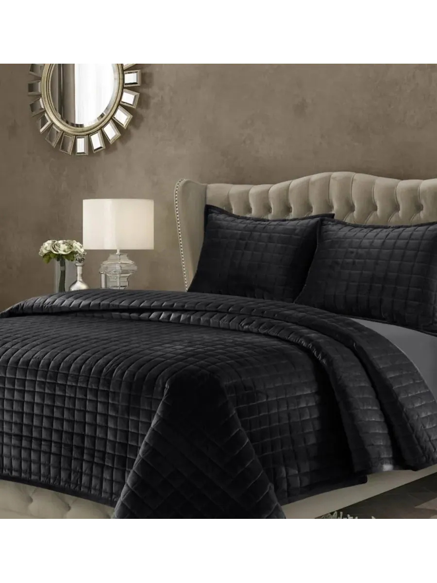 Комплект постельного белья Florence Velvet Solid Oversized, размер King Tribeca Living — изображение 1 из 1, черный