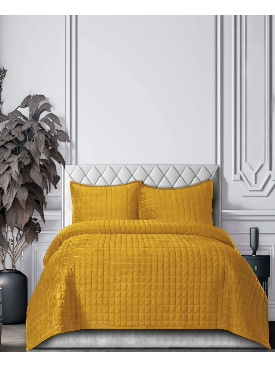 Комплект постельного белья Florence Velvet Solid Oversized, размер King Tribeca Living — изображение 2 из 4, золото