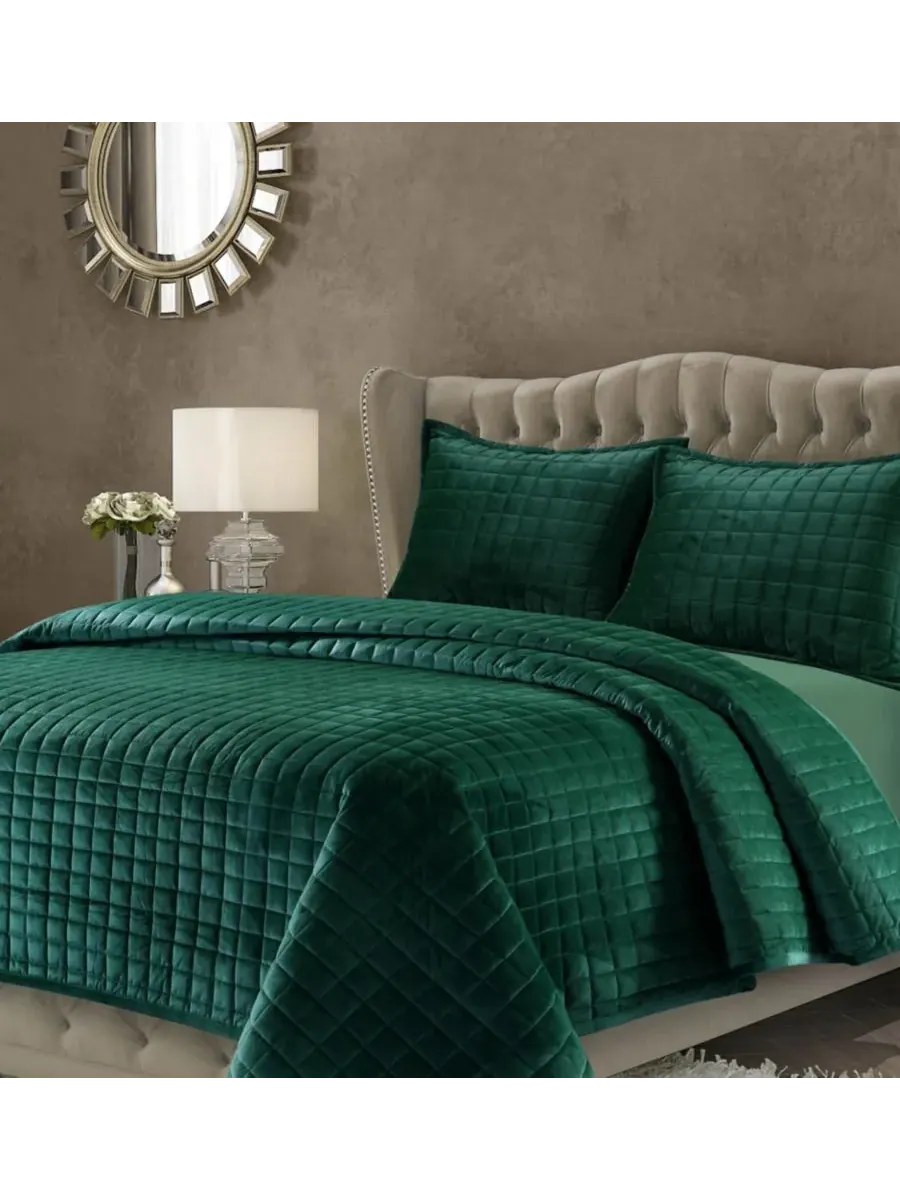 Комплект постельного белья Florence Velvet Solid Oversized, размер King Tribeca Living — изображение 1 из 1, зеленый