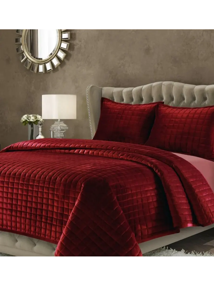 Комплект постельного белья Florence Velvet Solid Oversized, размер King Tribeca Living — изображение 1 из 1, бордовый