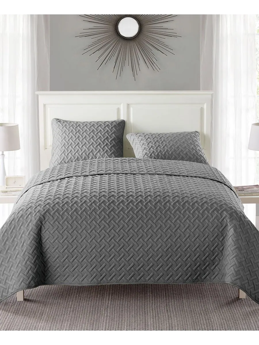 Комплект постельного белья Nina Embossed из 3 предметов, размер Full/Queen VCNY Home — изображение 1 из 5, серый