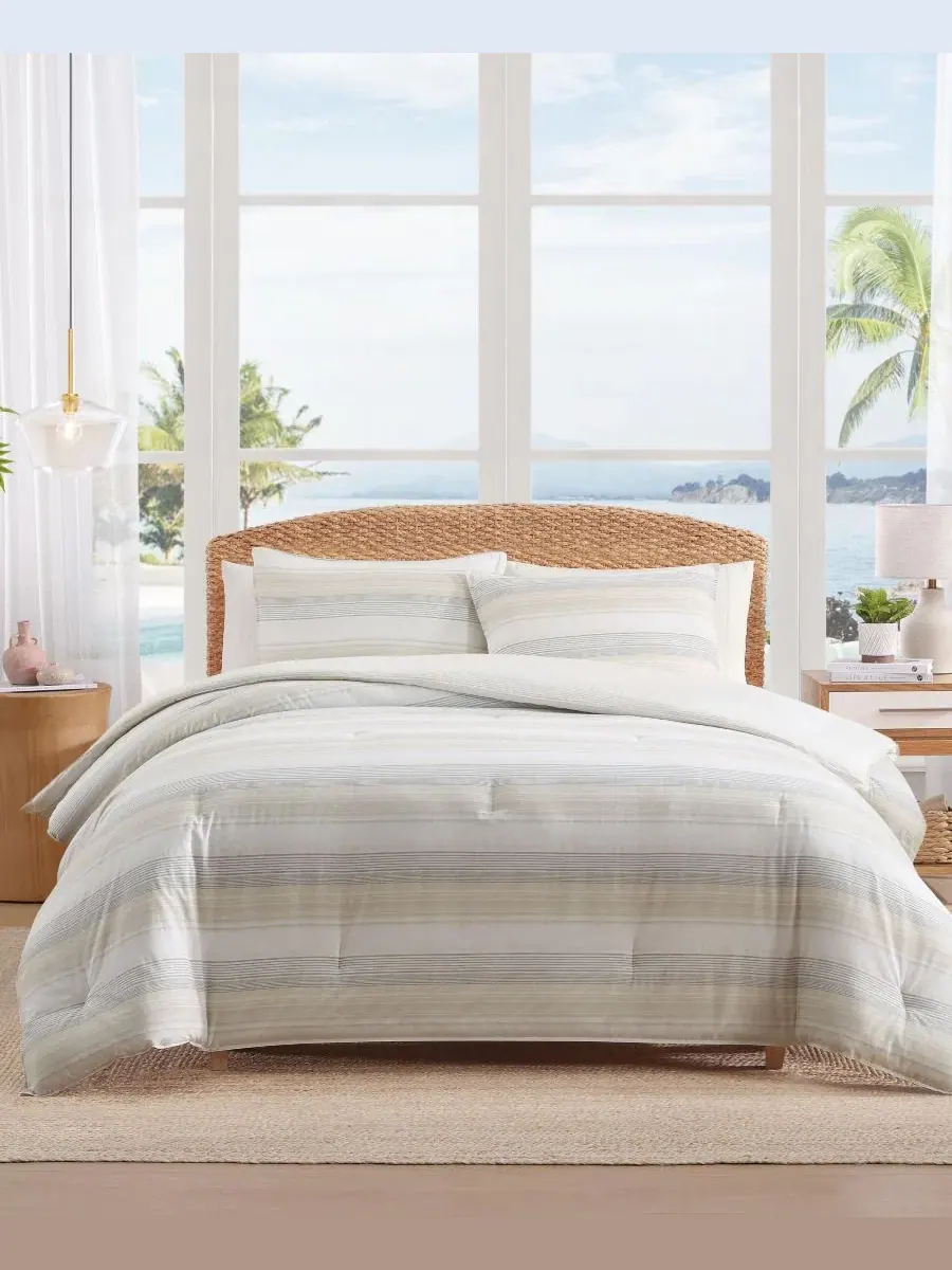 Комплект стеганого одеяла Canal Island Stripe Cotton, 3 предмета Tommy Bahama Home — серый