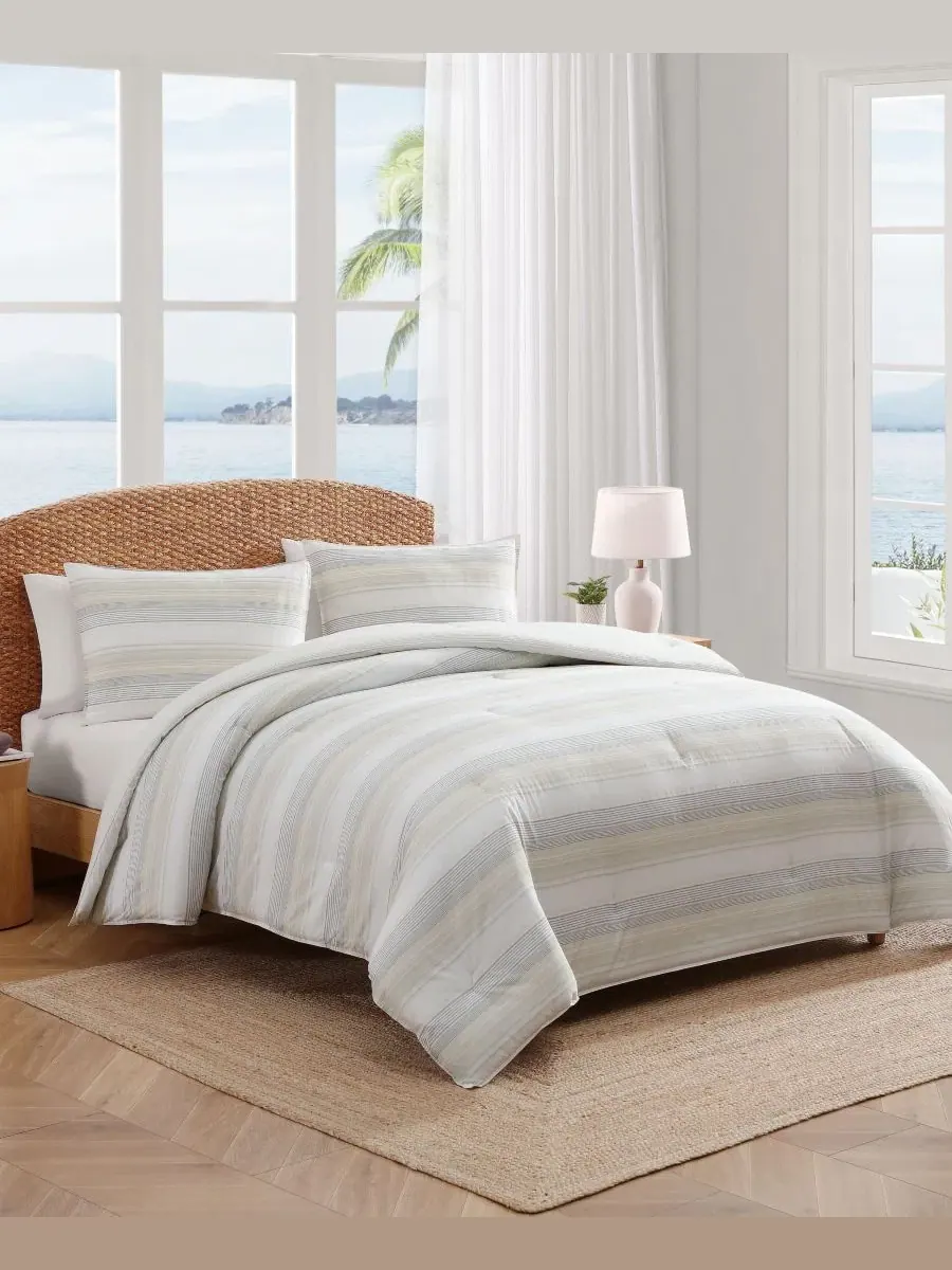 Комплект стеганого одеяла Canal Island Stripe Cotton, 3 предмета Tommy Bahama Home — изображение 2 из 8, бежевый серый