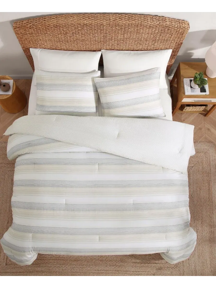 Комплект стеганого одеяла Canal Island Stripe Cotton, 3 предмета Tommy Bahama Home — изображение 3 из 8, бежевый серый