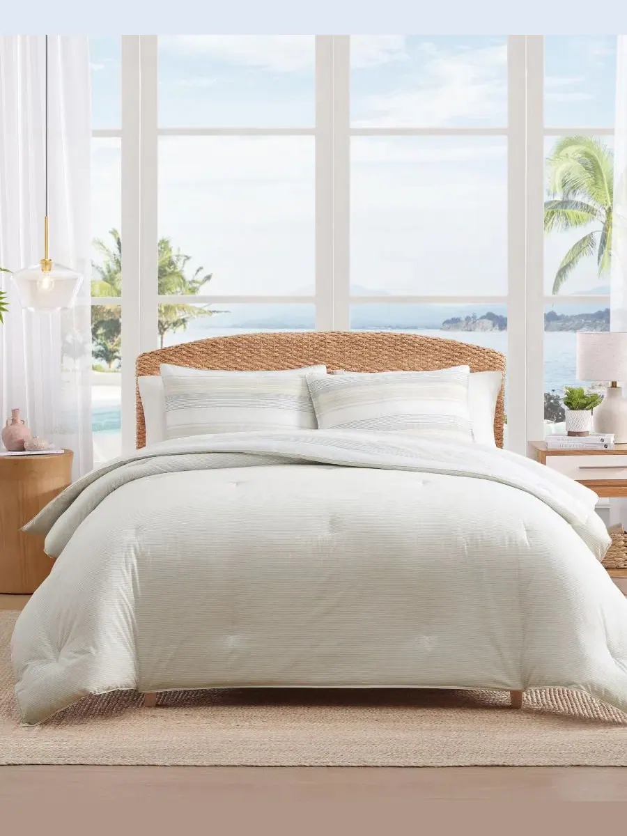 Комплект стеганого одеяла Canal Island Stripe Cotton, 3 предмета Tommy Bahama Home — изображение 4 из 8, бежевый серый