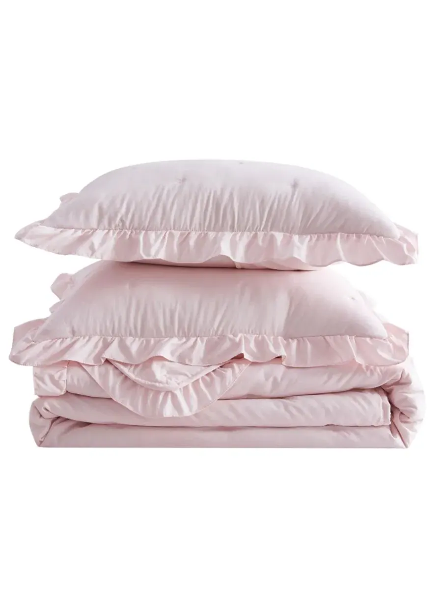 Стеганое покрывало с рюшами Dot Stitch Ruffled Quilt Set With Shams Linery & Co