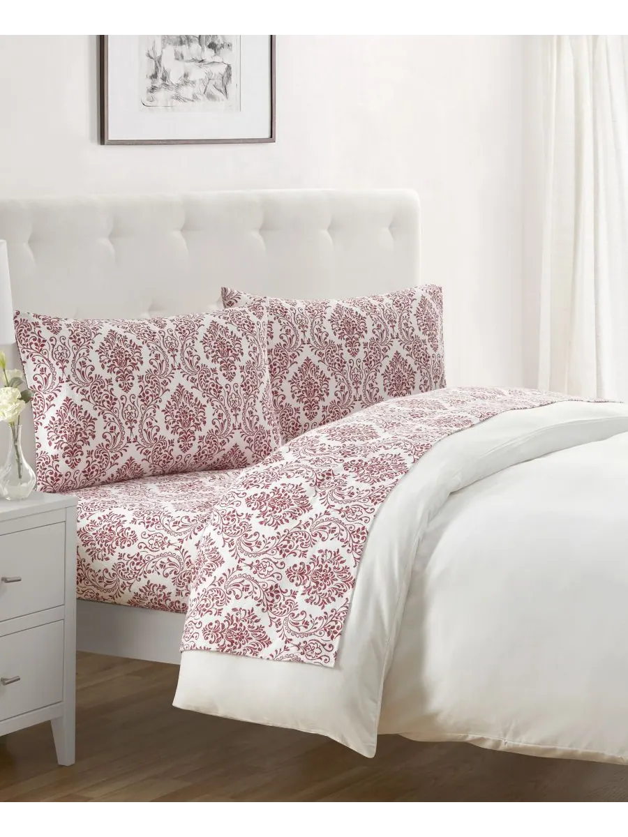 Комплект постельного белья Home Damask из 100% хлопковой фланели, 4 предмета, размер Full Tahari — изображение 6 из 6, белый