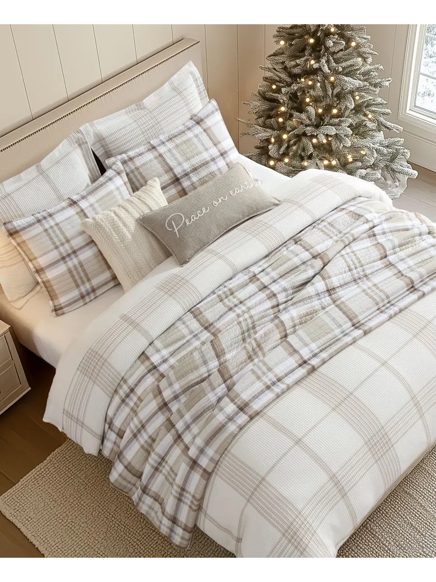 Комплект постельного белья Home Waffle Plaid из 3 предметов, размер Full/Queen Levtex — изображение 3 из 7, тауп