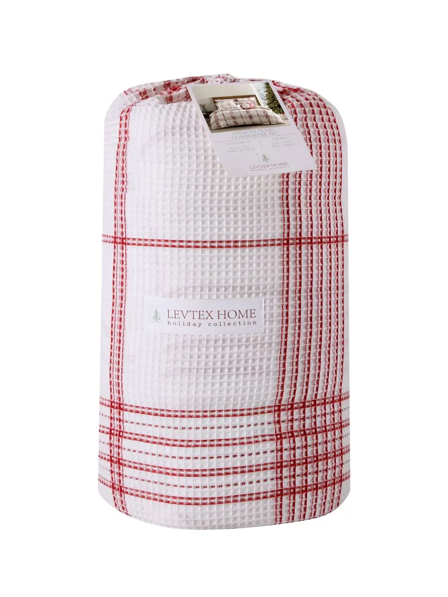 Комплект постельного белья Home Waffle Plaid из 3 предметов, размер Full/Queen Levtex — изображение 4 из 7, красный