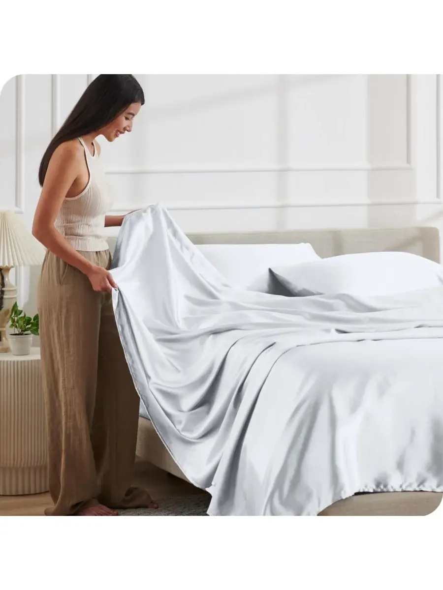 Комплект атласных простыней Bare Home — изображение 3 из 6, белый