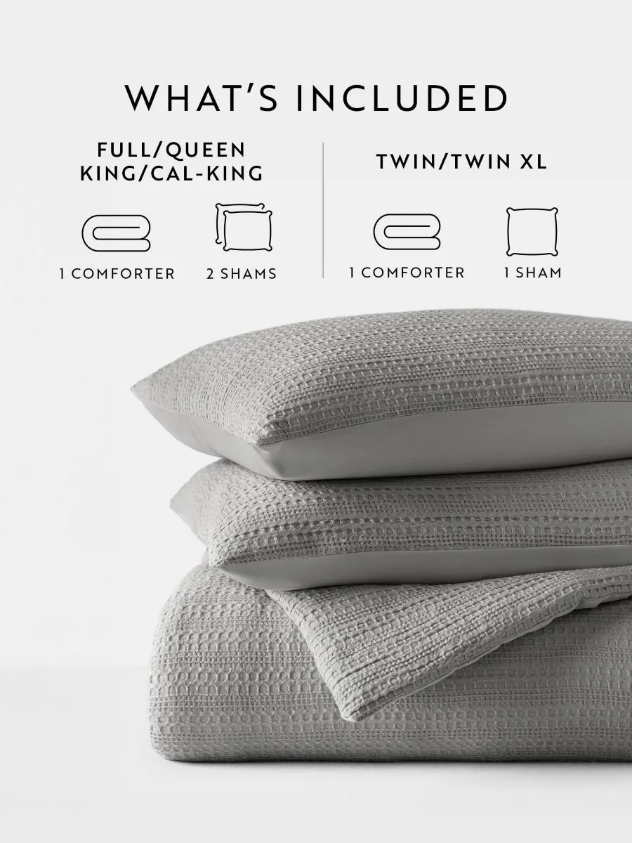 Комплект постельного белья из 3 предметов с вафельной текстурой, размер Full/Queen Ienjoy Home — изображение 6 из 6, туманный