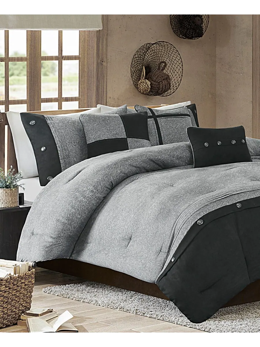 Комплект постельного белья Boone Microsuede из 7 предметов, размер Queen Madison Park — изображение 2 из 6, серый