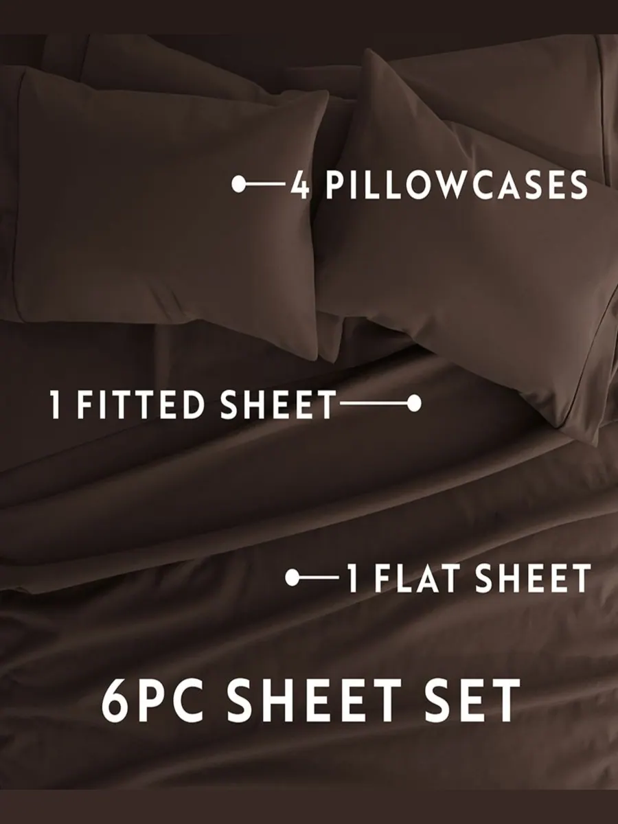 Комплект постельного белья Solids in Style из 6 предметов, размер California King Ienjoy Home — изображение 6 из 6, шоколад