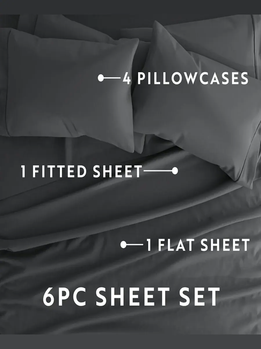 Комплект постельного белья Solids in Style из 6 предметов, размер California King Ienjoy Home — изображение 6 из 6, серый