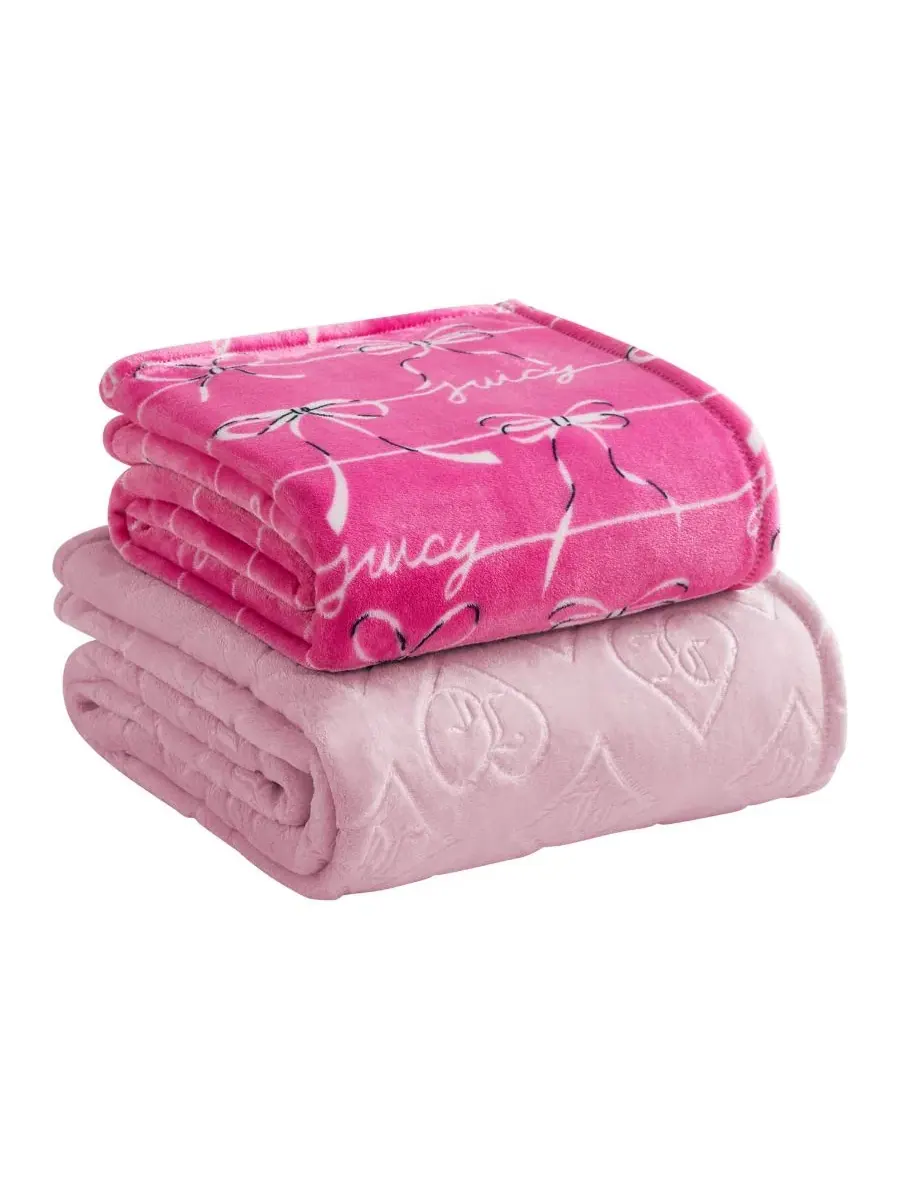 Комплект плюшевых пледов с моделью Plush Glam Juicy Couture — изображение 3 из 4, розовый розовый