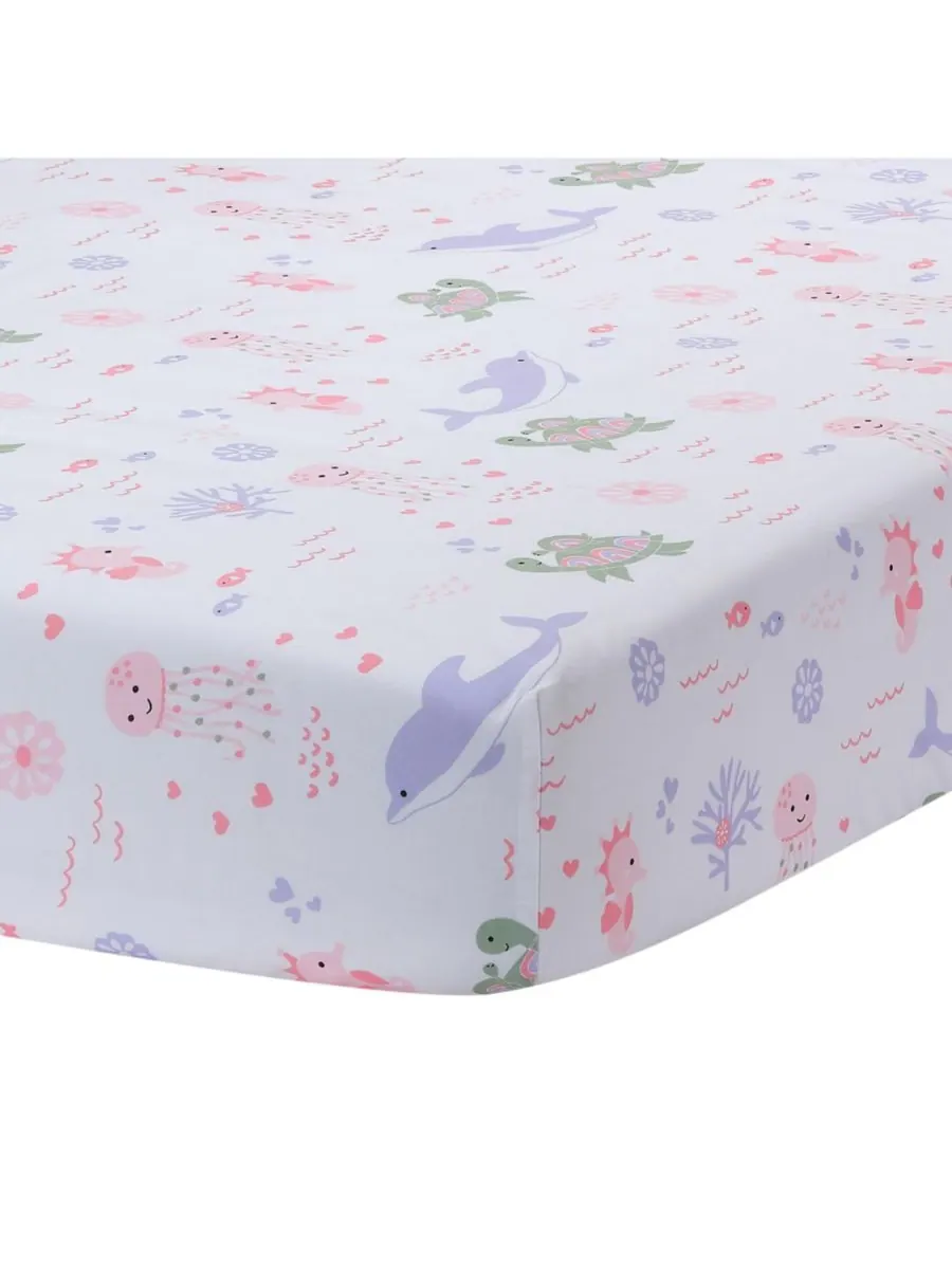 Lambs & Ivy Простыня для детской кроватки Sea Dreams Soft White из 100% хлопка с морской тематикой — белый