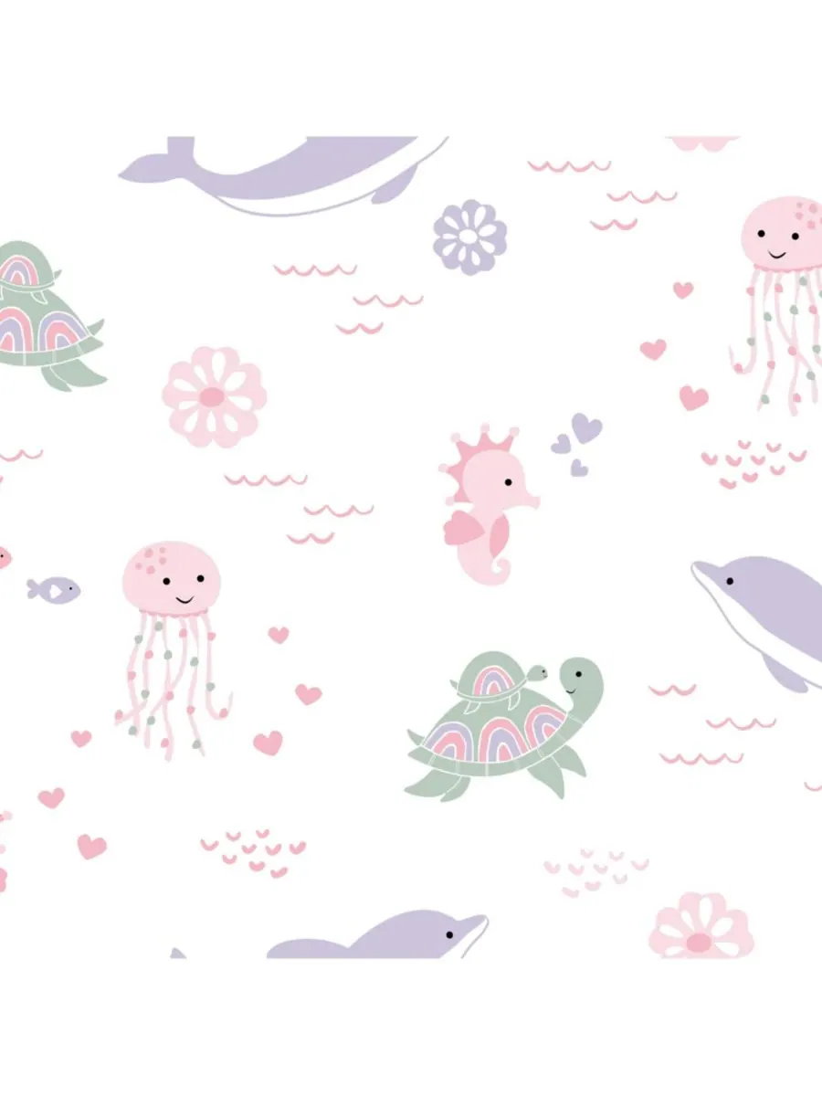 Lambs & Ivy Простыня для детской кроватки Sea Dreams Soft White из 100% хлопка с морской тематикой — изображение 3 из 4
