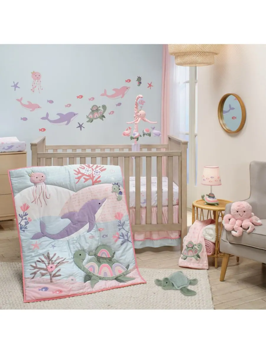 Lambs & Ivy Простыня для детской кроватки Sea Dreams Soft White из 100% хлопка с морской тематикой — изображение 4 из 4