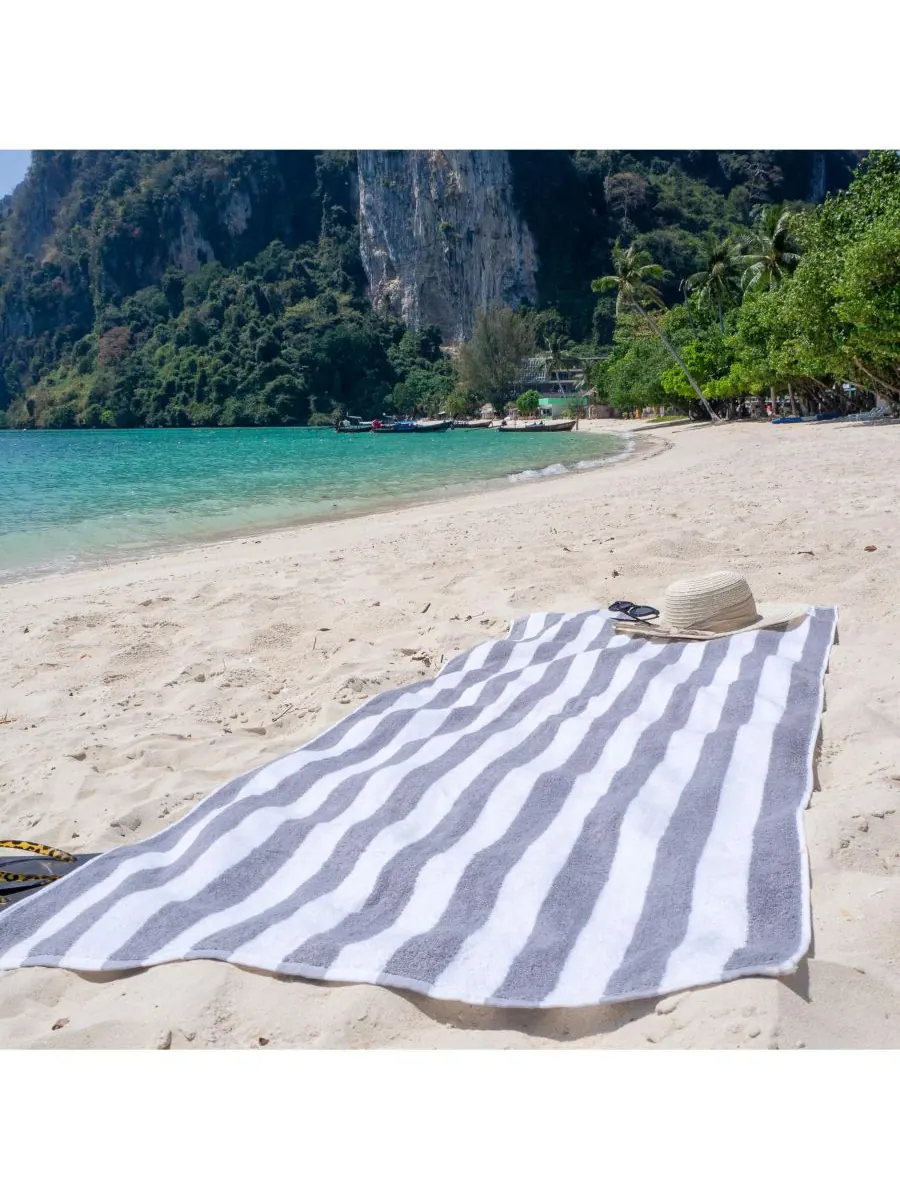Пляжные полотенца California Cabana (4 шт., 30x70 дюймов), в полоску, из мягкого хлопка кольцевого — изображение 3 из 6