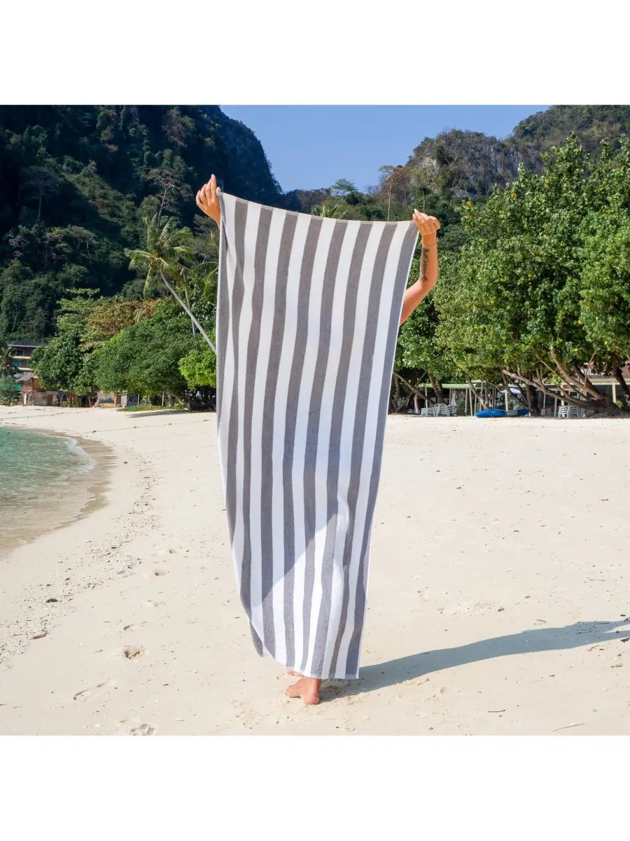 Пляжные полотенца California Cabana (4 шт., 30x70 дюймов), в полоску, из мягкого хлопка кольцевого — изображение 5 из 6