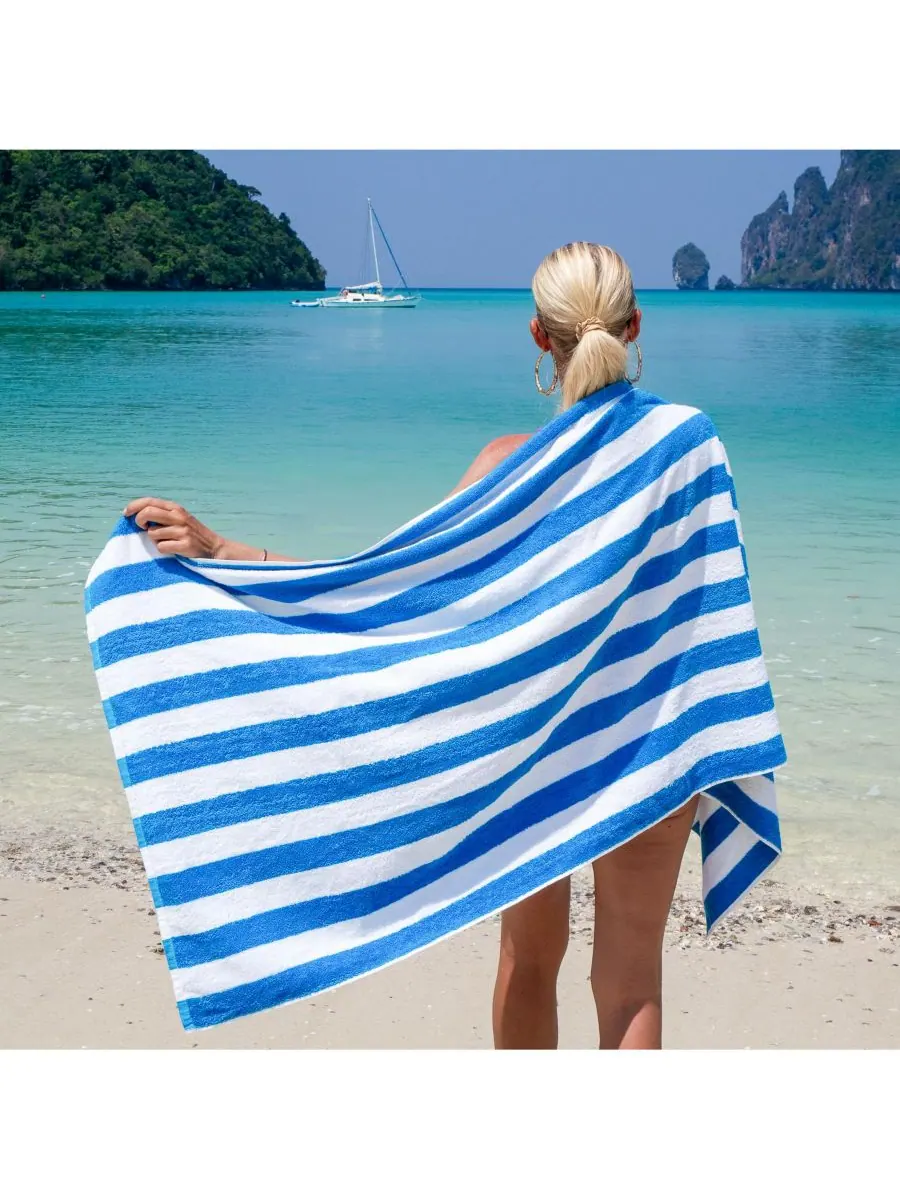 Пляжные полотенца California Cabana (4 шт., 30x70 дюймов), в полоску, из мягкого хлопка кольцевого — изображение 3 из 6