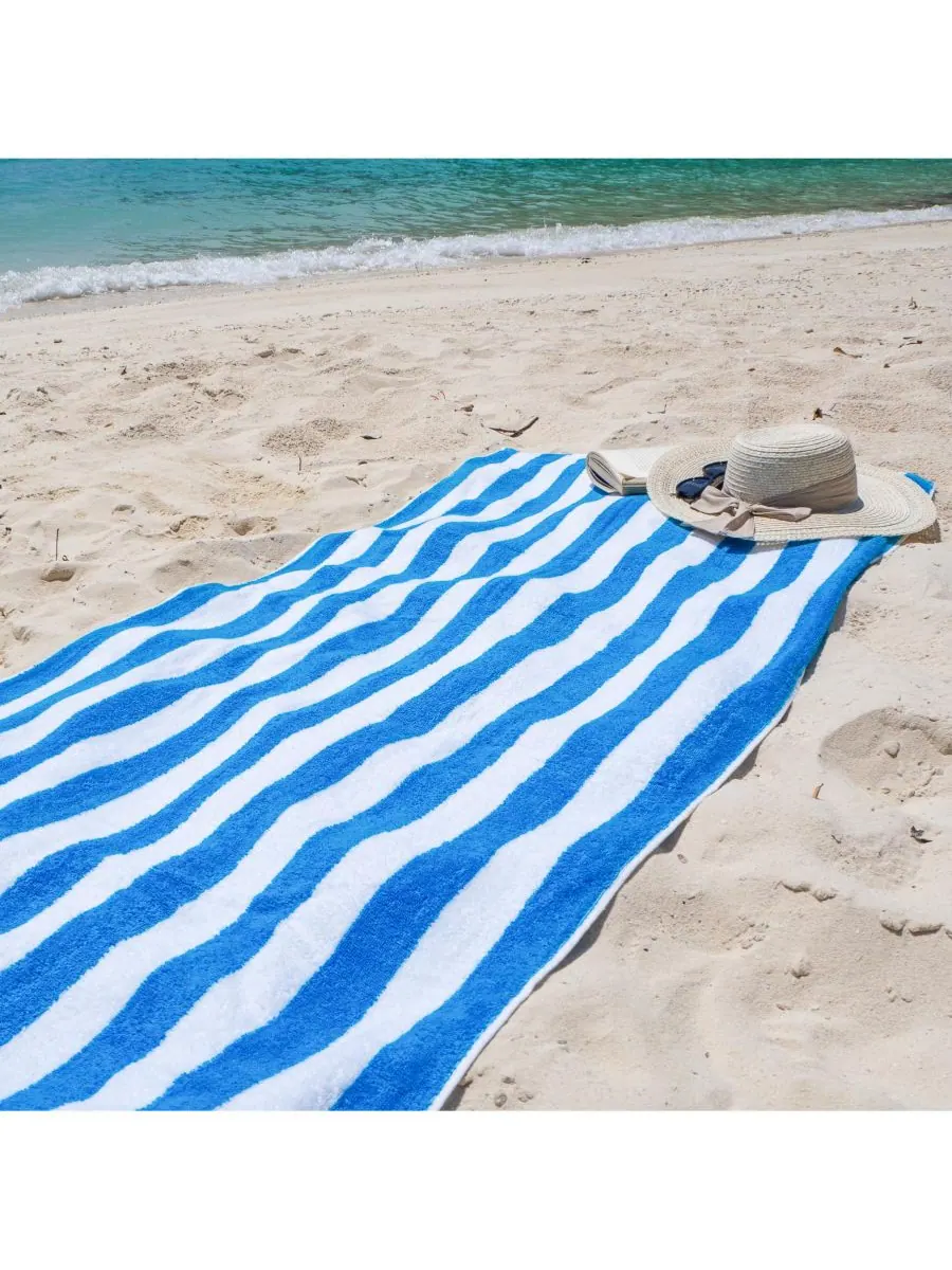 Пляжные полотенца California Cabana (4 шт., 30x70 дюймов), в полоску, из мягкого хлопка кольцевого — изображение 5 из 6