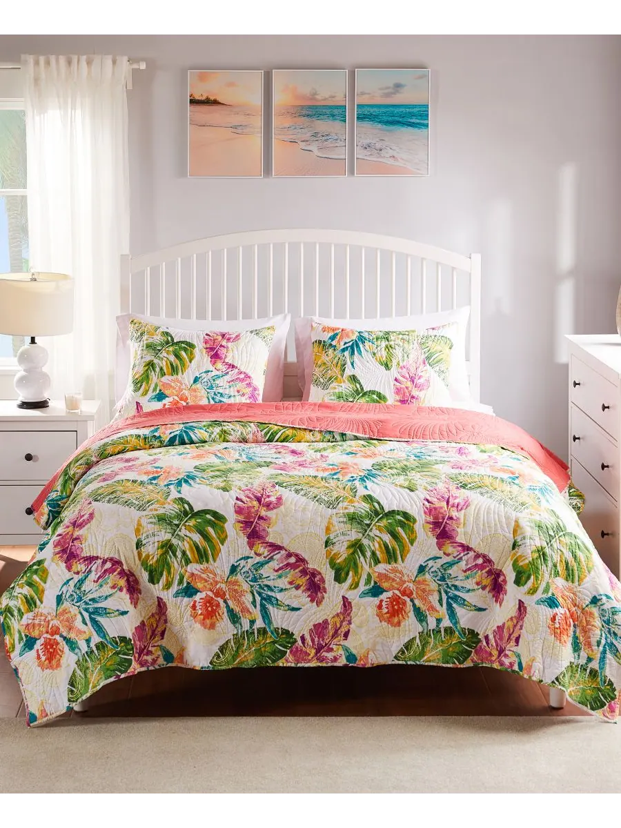 Комплект постельного белья Tropics Coastal Palm из 3 предметов, размер Full/Queen Greenland Home — изображение 1 из 2, коралл
