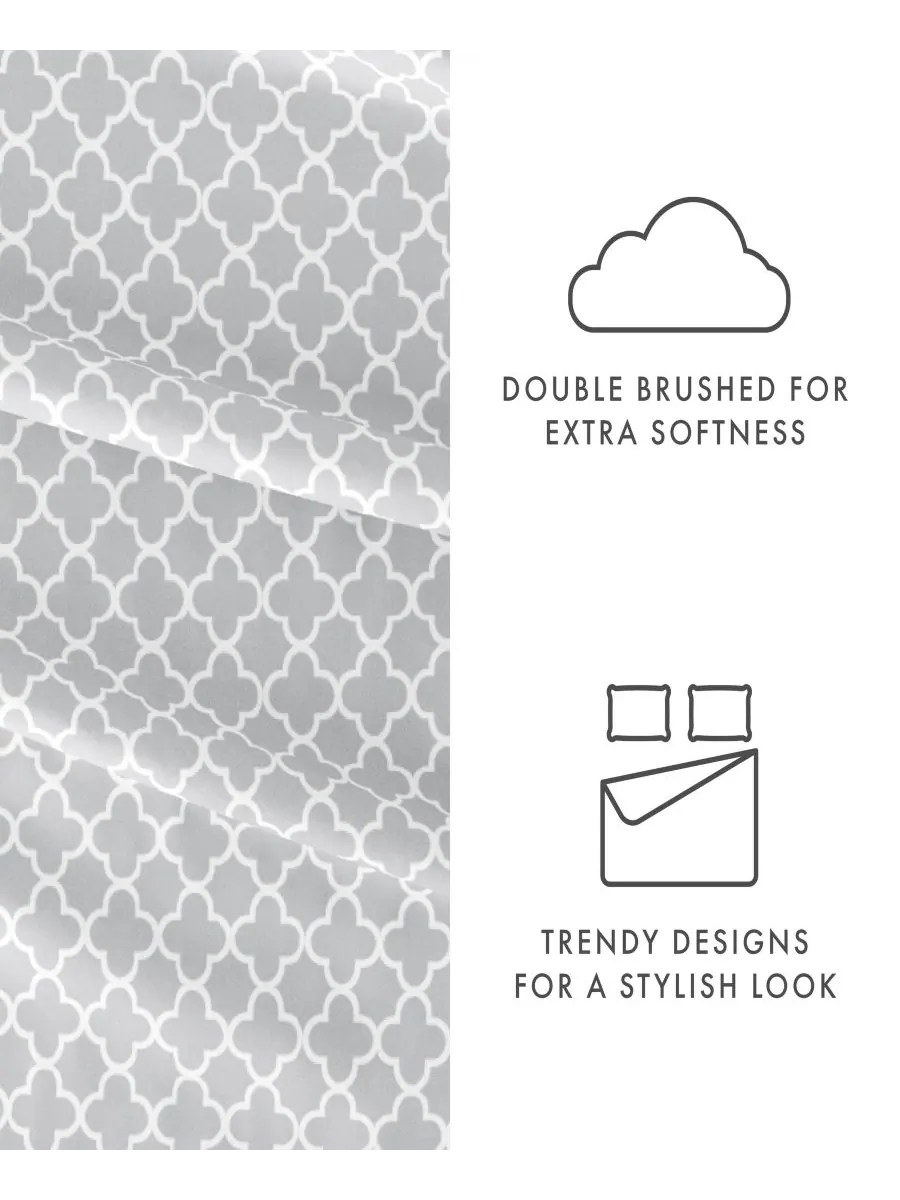 Комплект постельного белья Timeless Classics Premium Ultra Soft Pattern, 4 предмета, размер King — изображение 7 из 9, серый