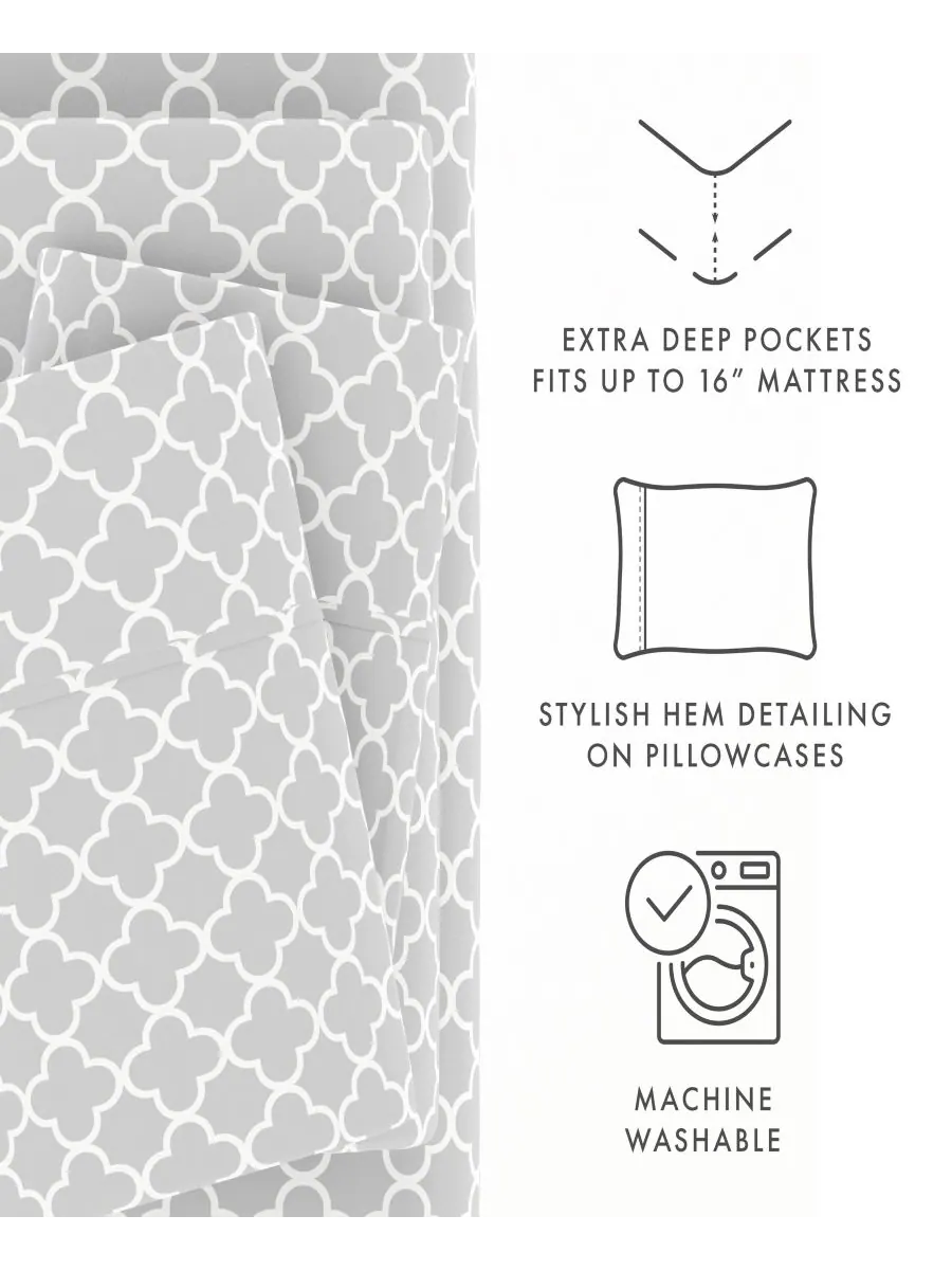 Комплект постельного белья Timeless Classics Premium Ultra Soft Pattern, 4 предмета, размер King — изображение 8 из 9, серый
