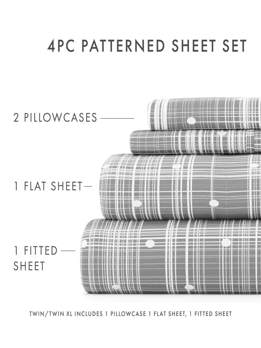 Комплект постельного белья Timeless Classics Premium Ultra Soft Pattern, 4 предмета, размер King — изображение 5 из 8, серый