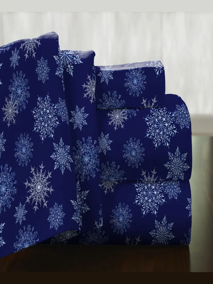 Комплект постельного белья Snowflake из высококачественной хлопковой фланели, размер Twin — синий