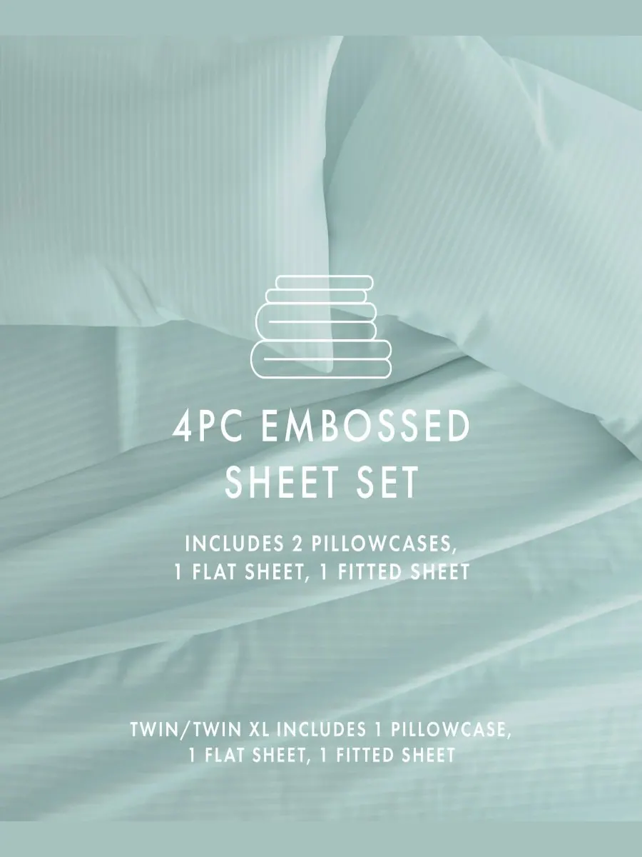 Комплект постельного белья Expressed In Embosed Striped из 4 предметов, размер King ienjoy Home — изображение 8 из 9, голубой