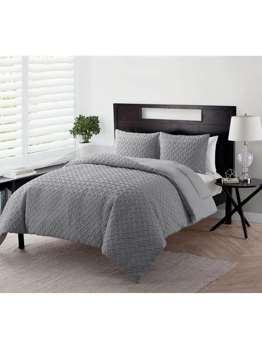 Комплект постельного белья Nina с рельефным рисунком, размер Twin XL VCNY Home — изображение 2 из 5, серый