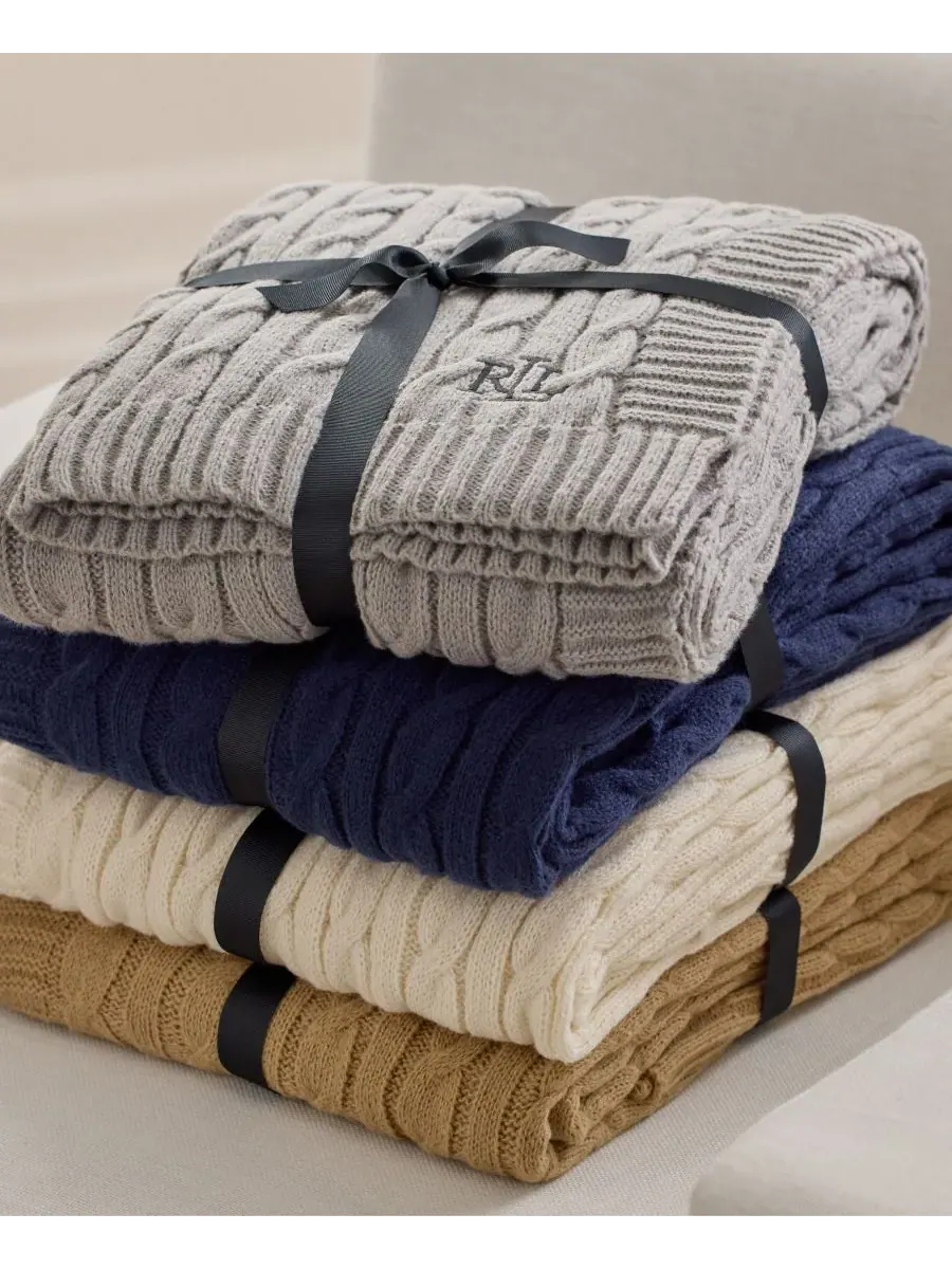 Плед Jamie Cable-Knit, 127 см x 152 см Lauren Ralph Lauren — изображение 4 из 4, бежевый