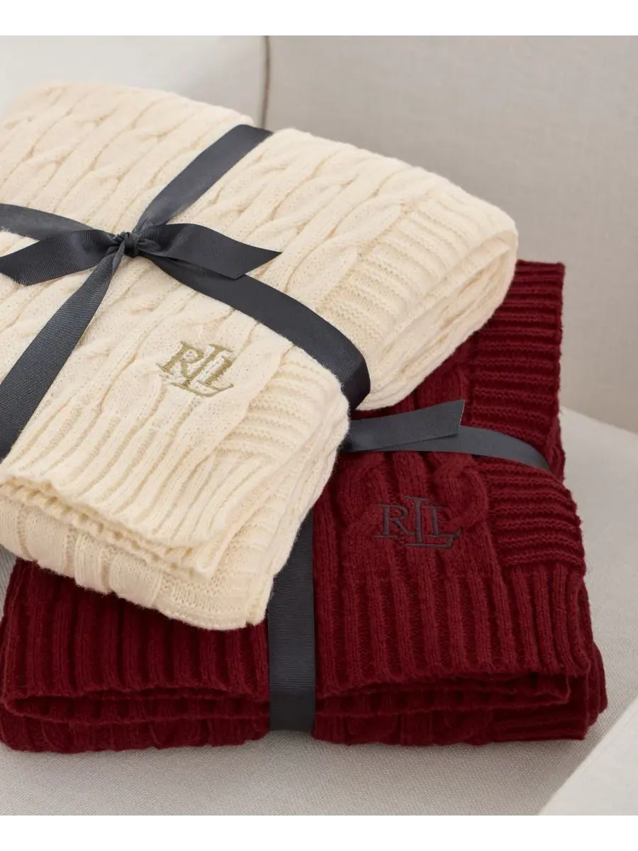 Плед Jamie Cable-Knit, 127 см x 152 см Lauren Ralph Lauren, сливочный — изображение 4 из 5, бежевый