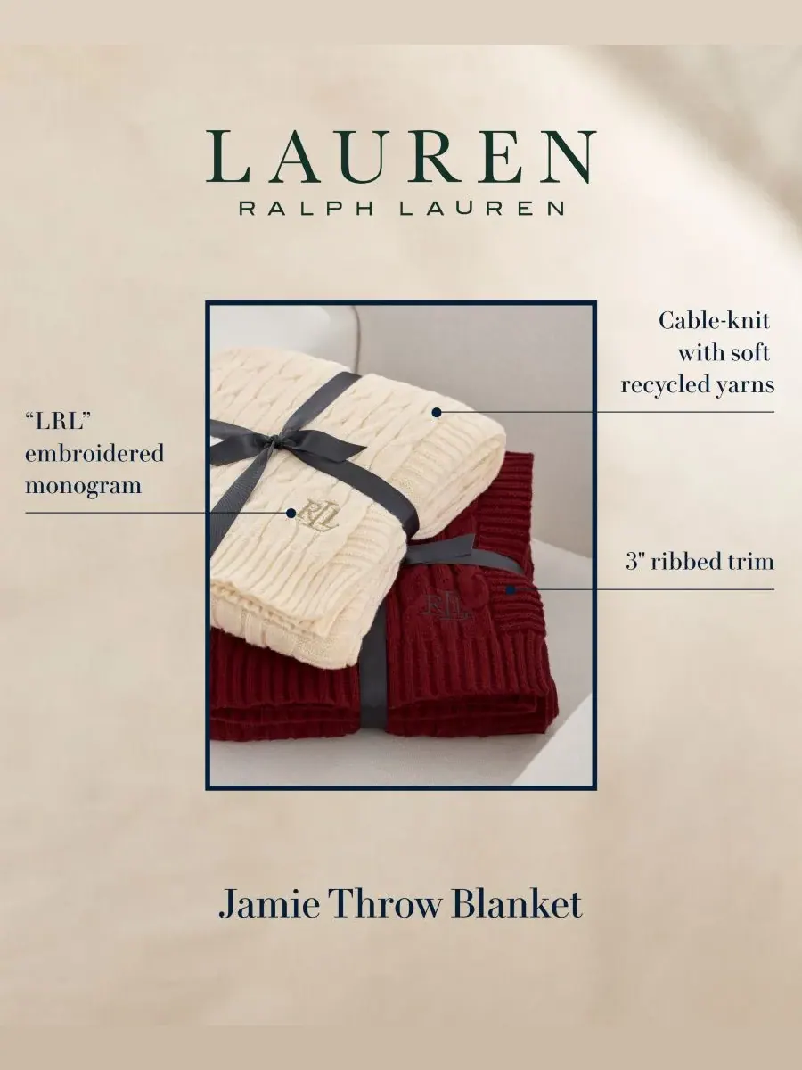Плед Jamie Cable-Knit, 127 см x 152 см Lauren Ralph Lauren, сливочный — изображение 5 из 5, бежевый