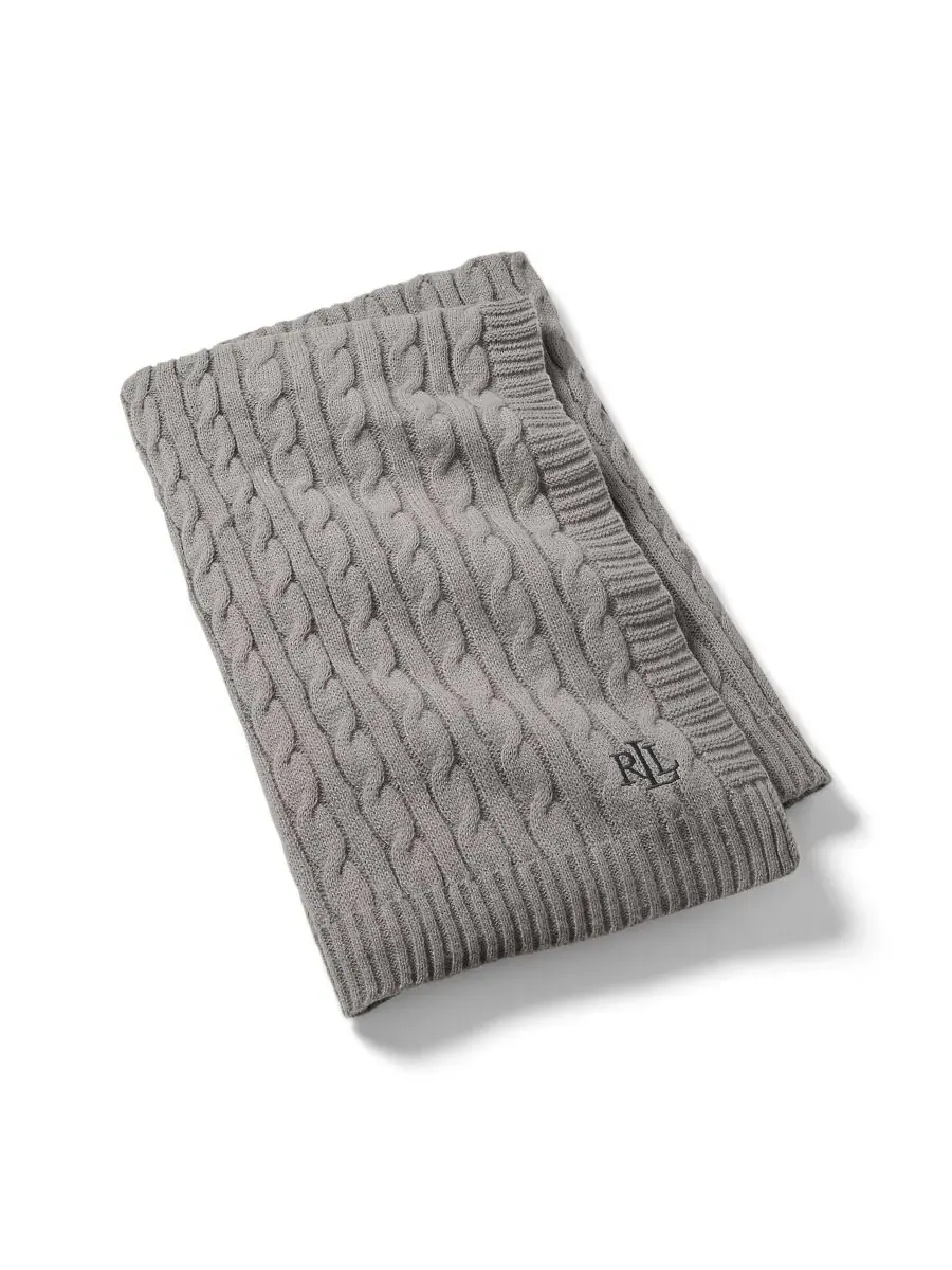 Плед Jamie Cable-Knit, 127 см x 152 см Lauren Ralph Lauren — изображение 3 из 3, серый