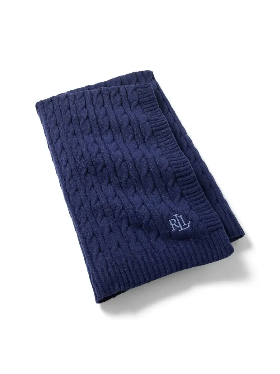 Плед Jamie Cable-Knit, 127 см x 152 см Lauren Ralph Lauren — изображение 3 из 4, темно-синий