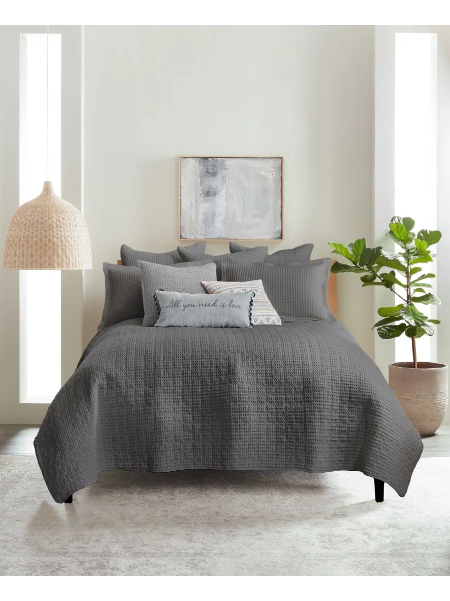 Комплект постельного белья Mills Waffle Textured, 2 предмета, размер Twin/Twin XL Levtex — изображение 1 из 5, темно-серый