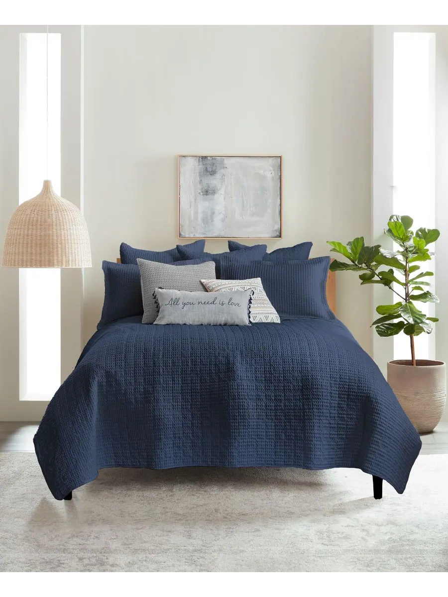 Комплект постельного белья Mills Waffle Textured, 2 предмета, размер Twin/Twin XL Levtex — изображение 1 из 5, темно-синий