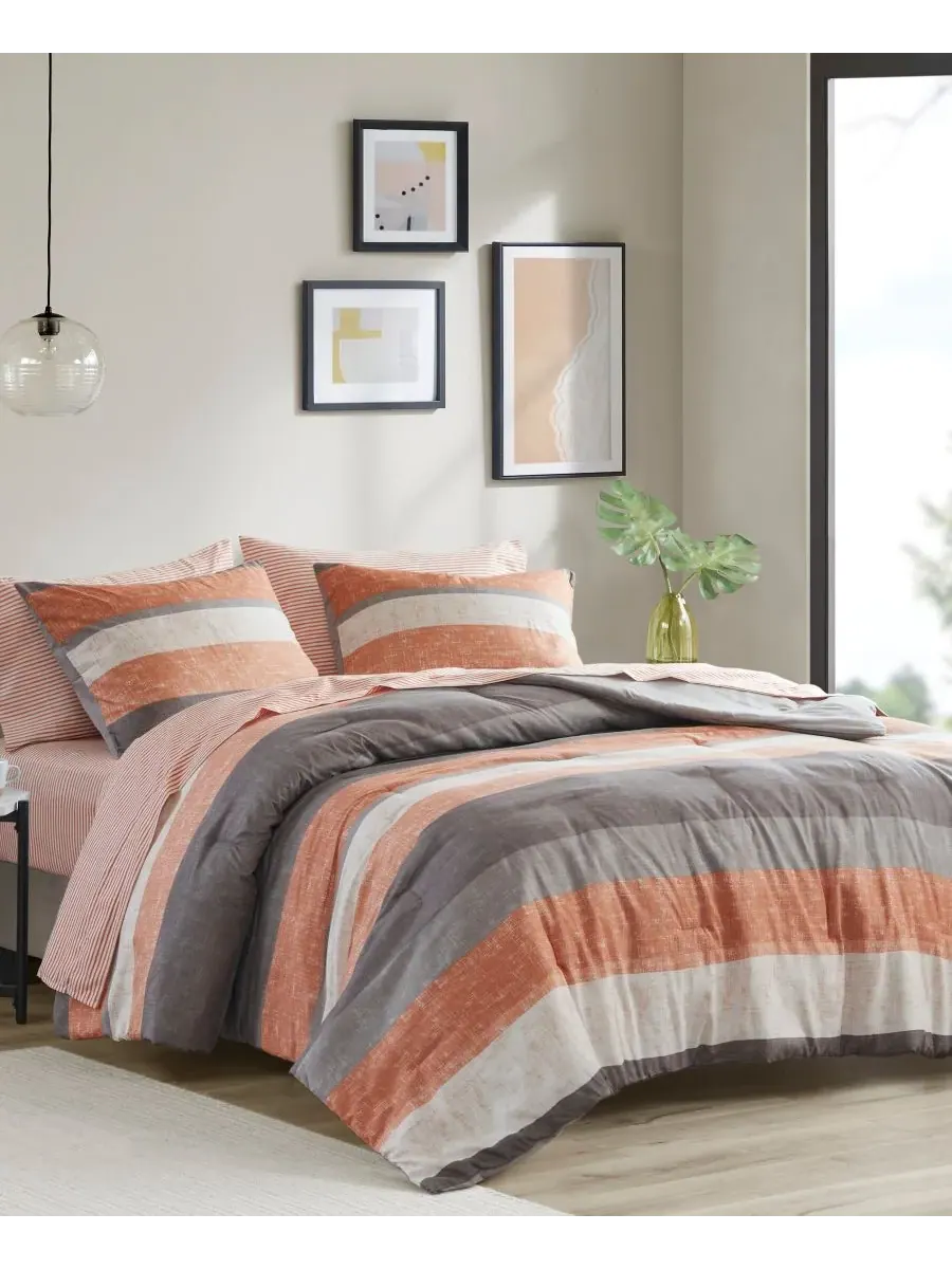 Комплект постельного белья Jaxon Wide Stripe из 7 предметов, размер California King Madison Park — изображение 7 из 9, серый
