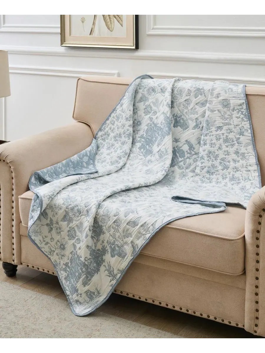 Двусторонний плед из матлассе в стиле пэчворк, 127 x 152 см Greenland Home Fashions — изображение 2 из 8, синий