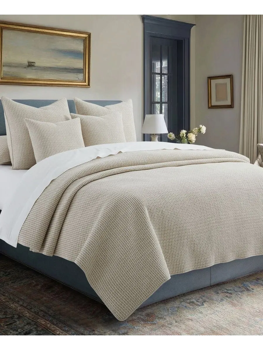 Стеганое покрывало с вышивкой Pick-Stitch, 2 предмета, Twin/Twin XL Levtex Home — изображение 2 из 4, тауп