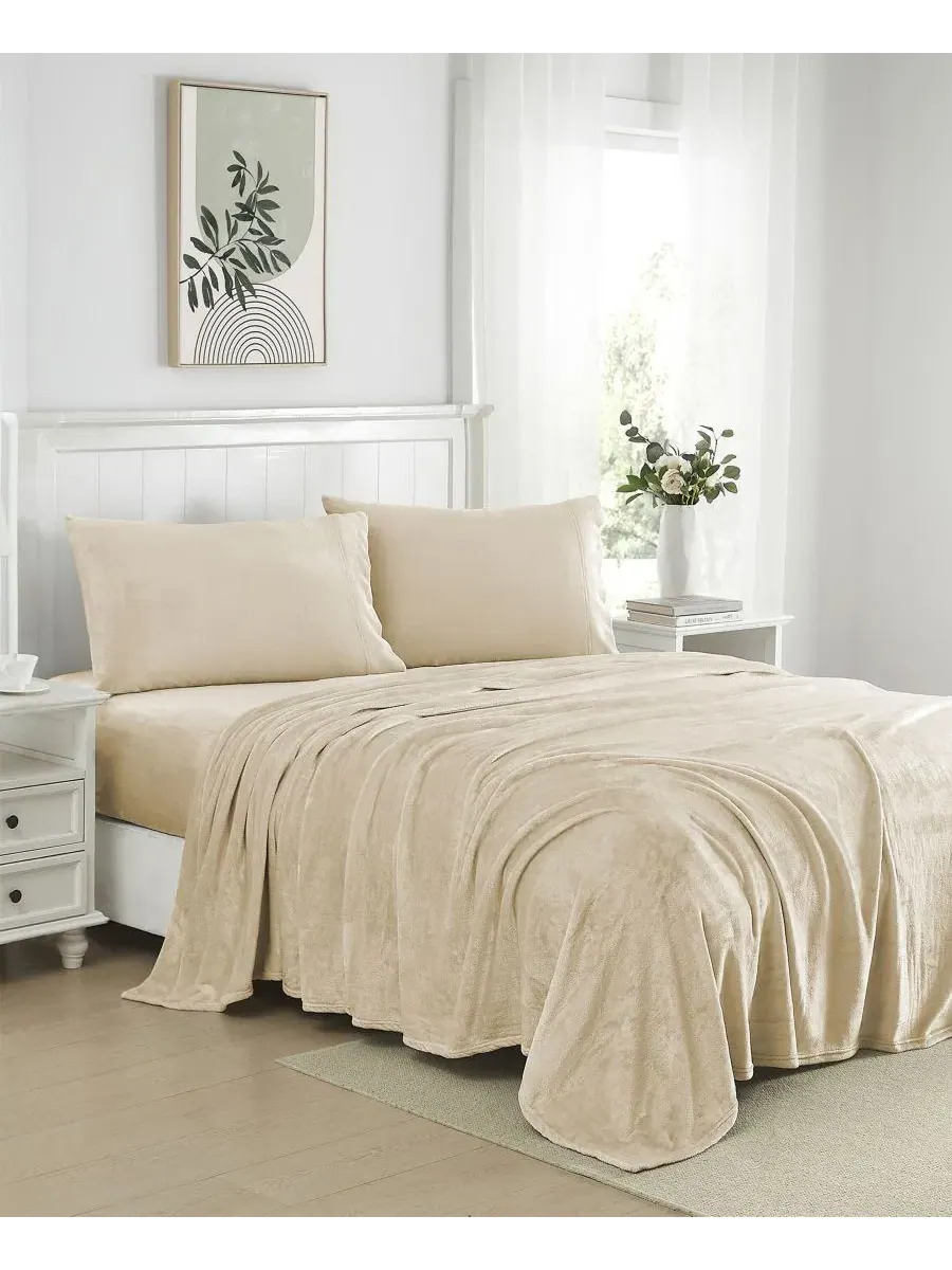 Комплект постельного белья из микрофлиса 4 предмета Queen Sweet Home Collection — изображение 2 из 5, бежевый